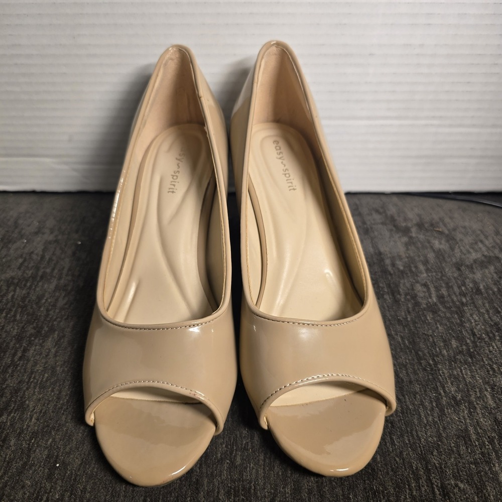 Easy Spirit Coleen Open-Toe Slip-On Dress Wedges Nude Patent Finish Size 7M